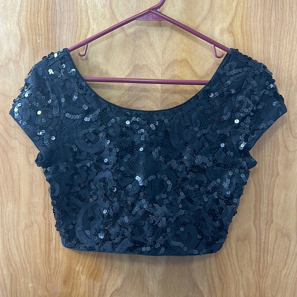 Express black sequin crop top